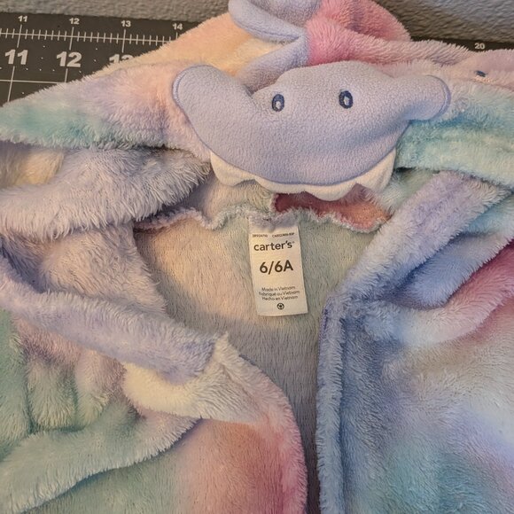 Carters zip up one piece Fleece Onesie pajamas Tie Dye Dinosaur - size 6 - Picture 2 of 4